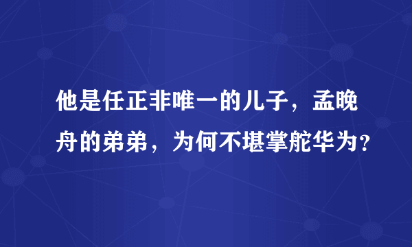 他是任正非唯一的儿子，孟晚舟的弟弟，为何不堪掌舵华为？