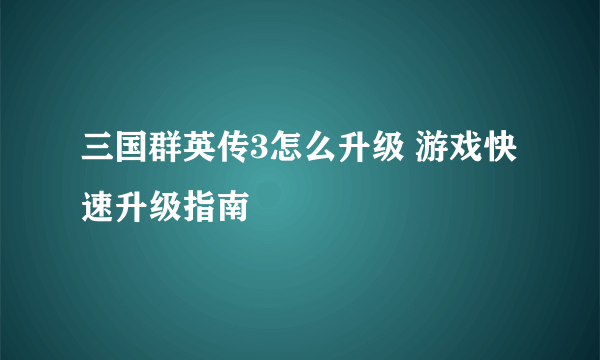 三国群英传3怎么升级 游戏快速升级指南