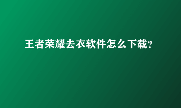 王者荣耀去衣软件怎么下载？