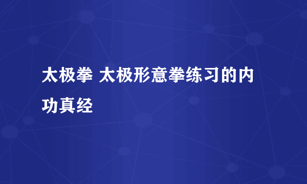 太极拳 太极形意拳练习的内功真经