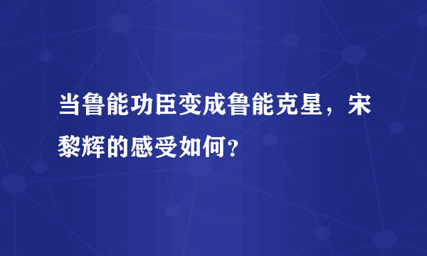 当鲁能功臣变成鲁能克星，宋黎辉的感受如何？