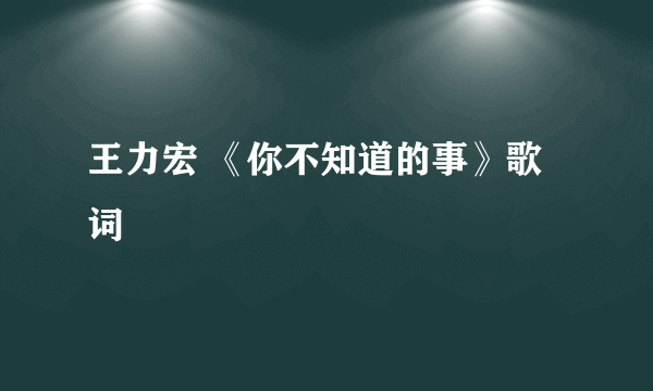 王力宏 《你不知道的事》歌词