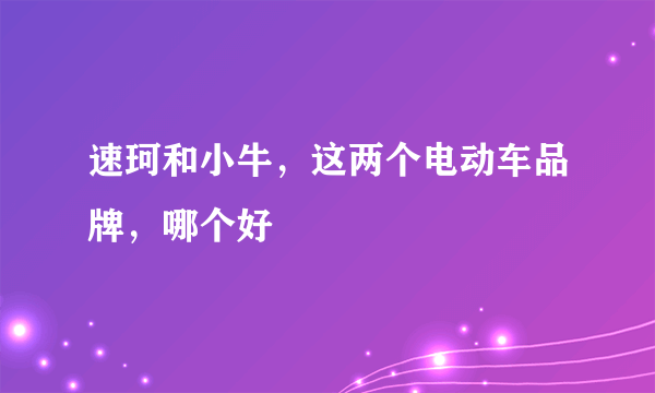 速珂和小牛，这两个电动车品牌，哪个好