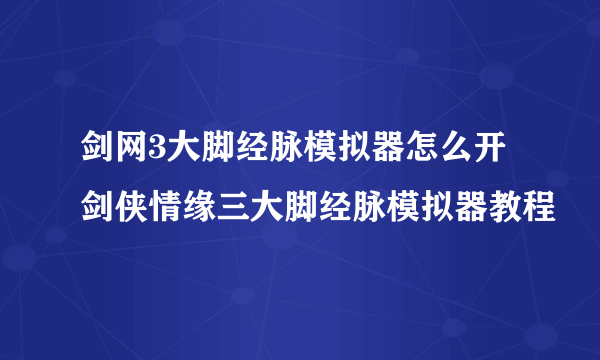 剑网3大脚经脉模拟器怎么开 剑侠情缘三大脚经脉模拟器教程