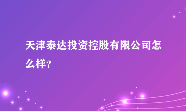 天津泰达投资控股有限公司怎么样？