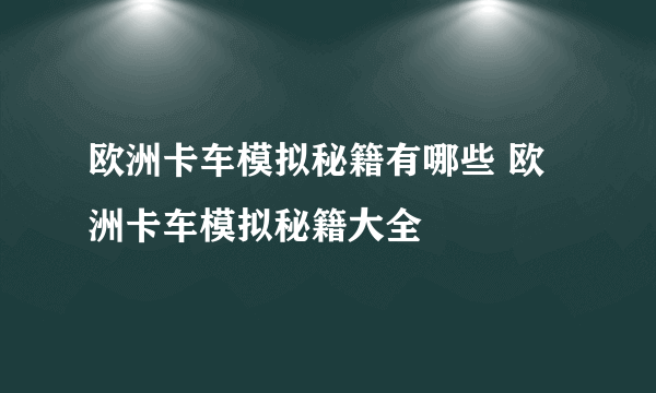 欧洲卡车模拟秘籍有哪些 欧洲卡车模拟秘籍大全