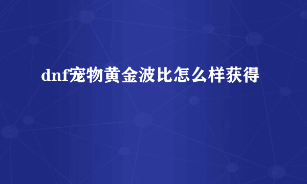 dnf宠物黄金波比怎么样获得