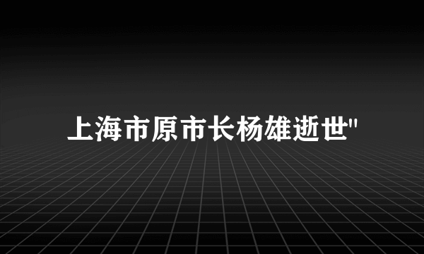 上海市原市长杨雄逝世