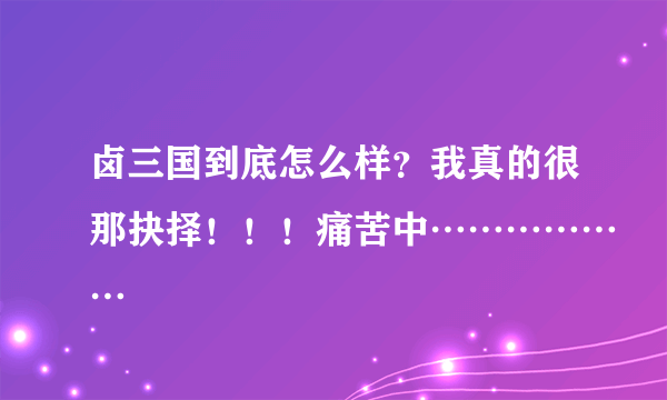 卤三国到底怎么样？我真的很那抉择！！！痛苦中………………