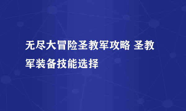 无尽大冒险圣教军攻略 圣教军装备技能选择