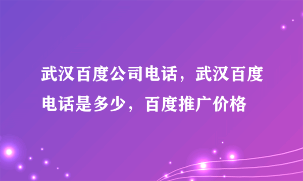 武汉百度公司电话，武汉百度电话是多少，百度推广价格