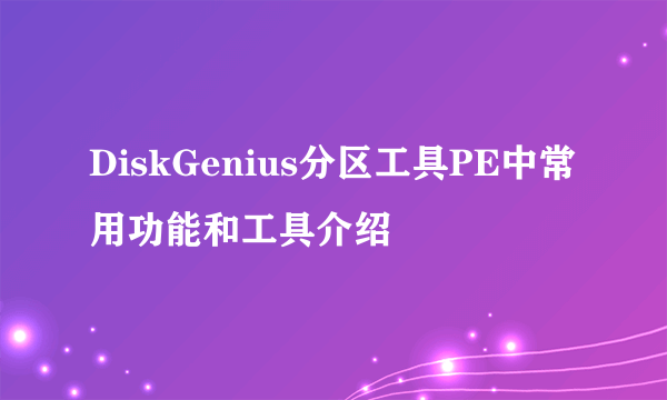 DiskGenius分区工具PE中常用功能和工具介绍