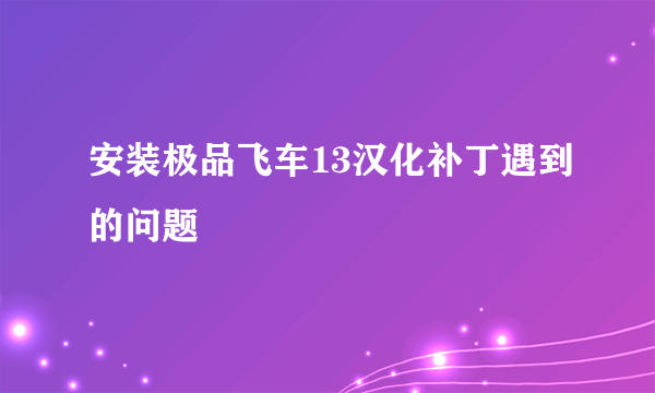 安装极品飞车13汉化补丁遇到的问题