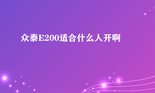 众泰E200适合什么人开啊