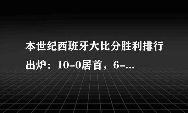 本世纪西班牙大比分胜利排行出炉：10-0居首，6-0德国第五