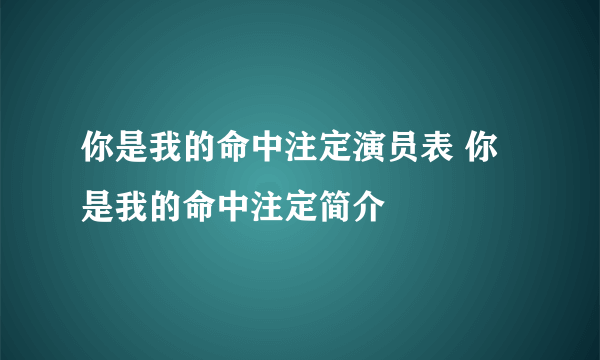 你是我的命中注定演员表 你是我的命中注定简介