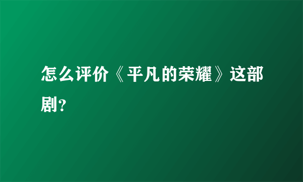 怎么评价《平凡的荣耀》这部剧？