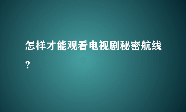 怎样才能观看电视剧秘密航线？