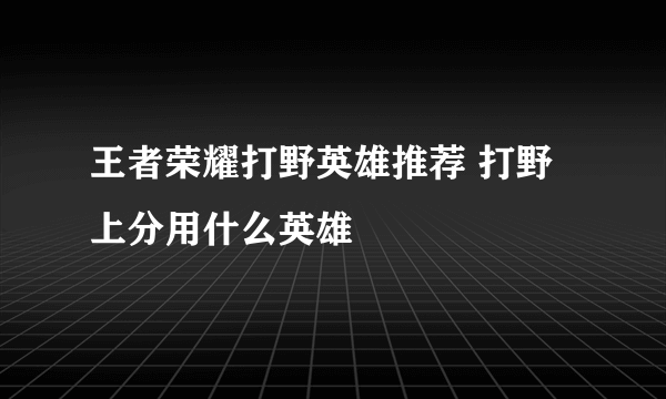 王者荣耀打野英雄推荐 打野上分用什么英雄