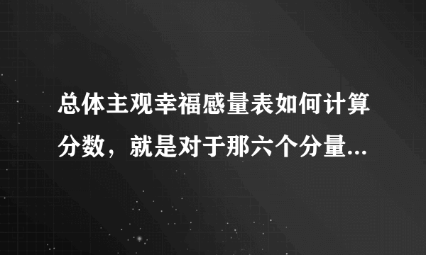 总体主观幸福感量表如何计算分数，就是对于那六个分量表分别都是那几道题啊？？很急？求高人指点