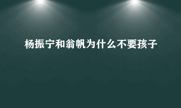 杨振宁和翁帆为什么不要孩子