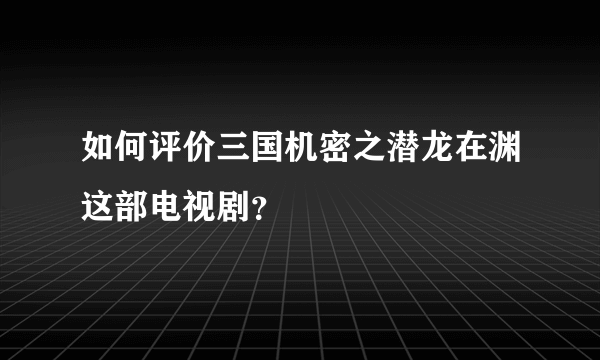 如何评价三国机密之潜龙在渊这部电视剧？