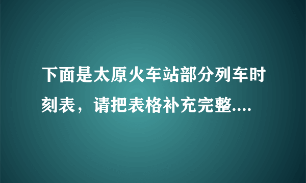 下面是太原火车站部分列车时刻表，请把表格补充完整.车次出发出发时间到站到达时间用时D5334介休东8：09太原南9：01_____4636太原16：50忻州18：47_____D5312运城北15：36太原南_____2小时14分G610太原南_____北京西14：353小时2分