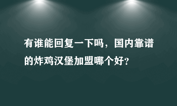 有谁能回复一下吗，国内靠谱的炸鸡汉堡加盟哪个好？