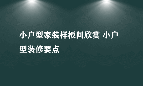 小户型家装样板间欣赏 小户型装修要点