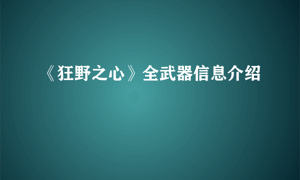 《狂野之心》全武器信息介绍