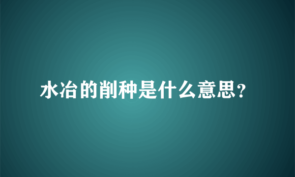 水冶的削种是什么意思？