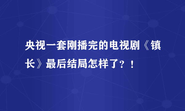 央视一套刚播完的电视剧《镇长》最后结局怎样了？！