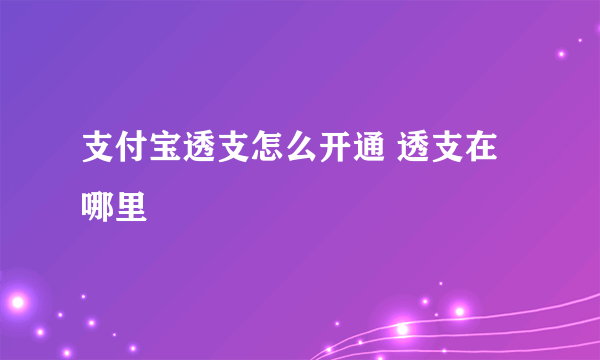 支付宝透支怎么开通 透支在哪里