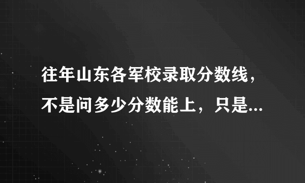 往年山东各军校录取分数线，不是问多少分数能上，只是问一下院校规定的录取分数线！谢谢了，急用！