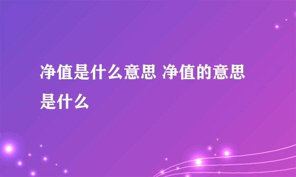 净值是什么意思 净值的意思是什么