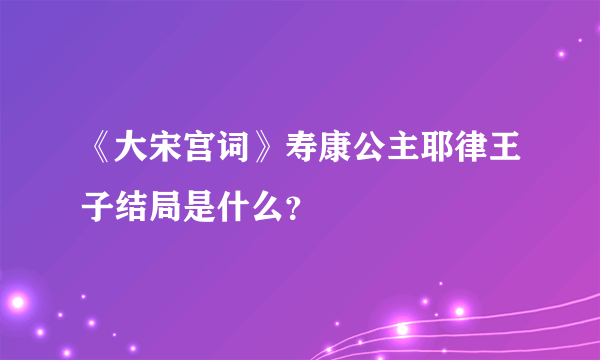 《大宋宫词》寿康公主耶律王子结局是什么？