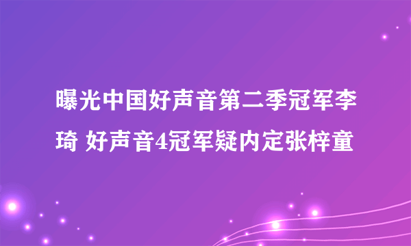 曝光中国好声音第二季冠军李琦 好声音4冠军疑内定张梓童