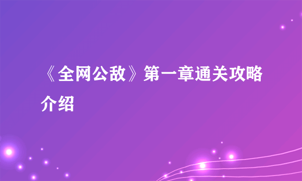 《全网公敌》第一章通关攻略介绍