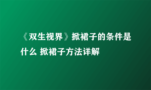 《双生视界》掀裙子的条件是什么 掀裙子方法详解