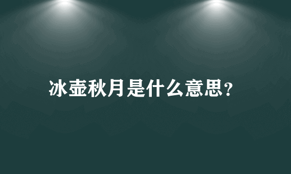 冰壶秋月是什么意思？