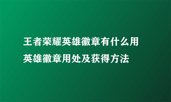 王者荣耀英雄徽章有什么用 英雄徽章用处及获得方法