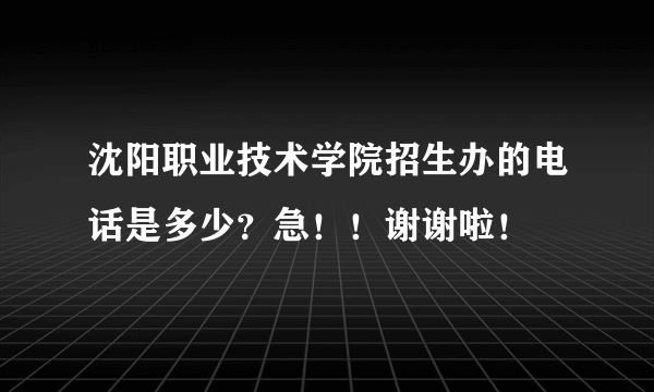 沈阳职业技术学院招生办的电话是多少？急！！谢谢啦！