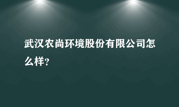 武汉农尚环境股份有限公司怎么样？