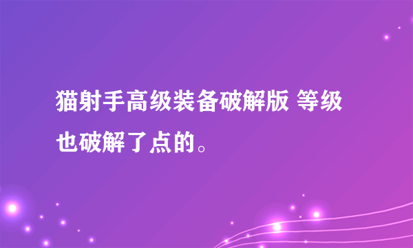 猫射手高级装备破解版 等级也破解了点的。