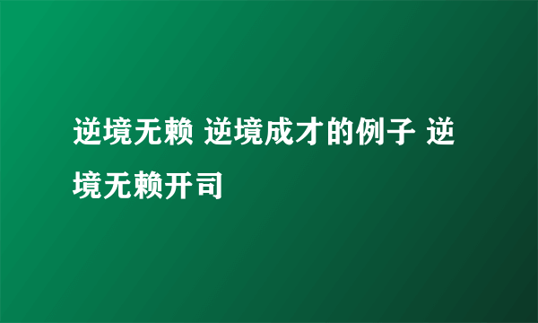 逆境无赖 逆境成才的例子 逆境无赖开司