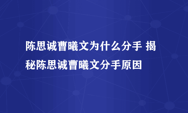 陈思诚曹曦文为什么分手 揭秘陈思诚曹曦文分手原因