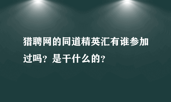 猎聘网的同道精英汇有谁参加过吗？是干什么的？