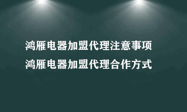 鸿雁电器加盟代理注意事项 鸿雁电器加盟代理合作方式