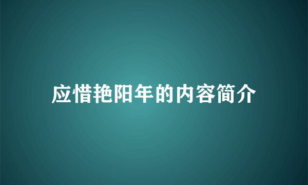 应惜艳阳年的内容简介