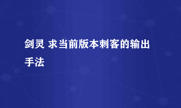 剑灵 求当前版本刺客的输出手法